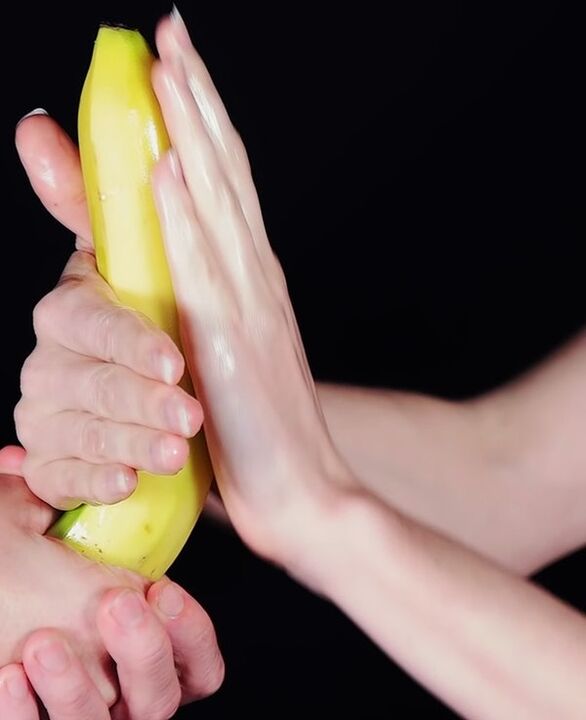 Penis massage to enlarge using a banana as an example.